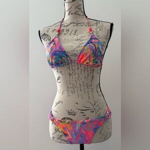 Vintage Lisa Blue Call of the Whale Colorful Swirl Bikini Set